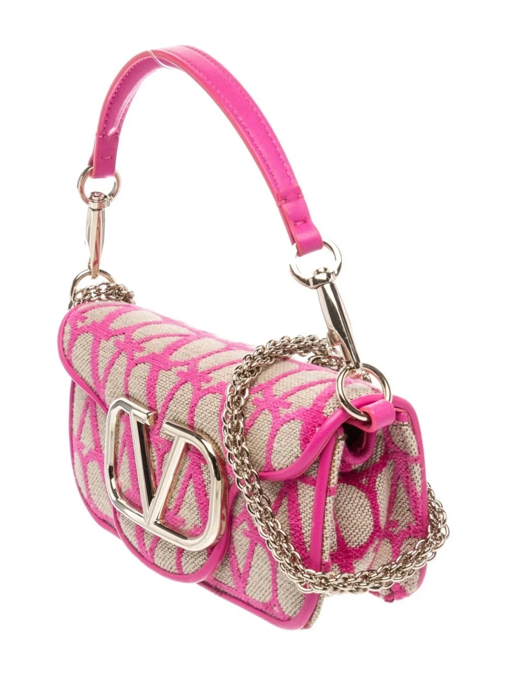 Valentino V Logo pink leather beige canvas purse 👛